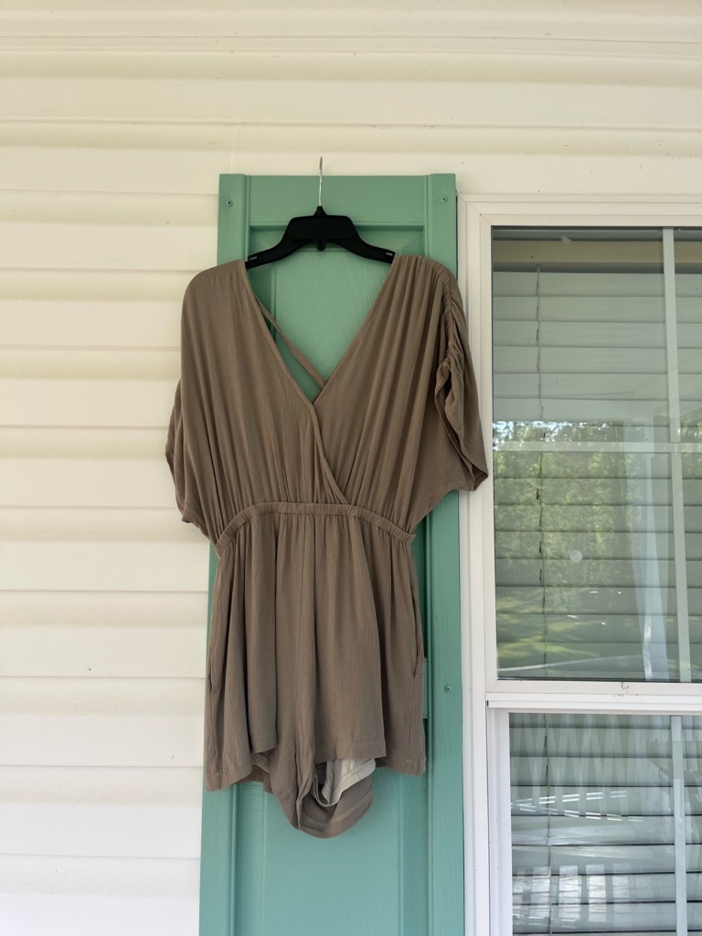 Very J Taupe Draped Surplice Romper
